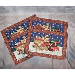 Travis‎ Spencer Tapestry Placemats Christmas Holiday Sleigh Bears Vintage (4)